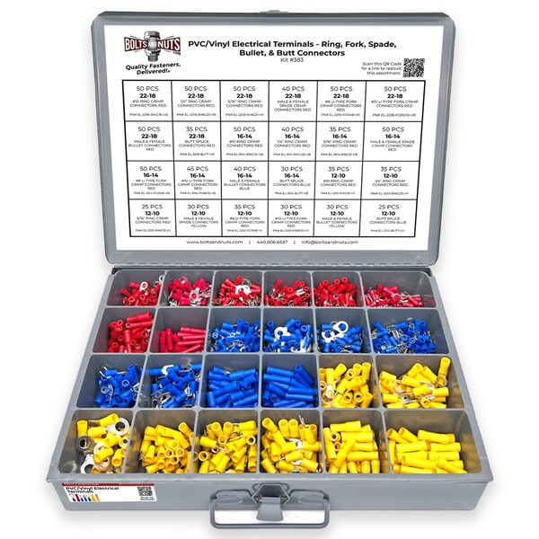 Boltsandnuts.Com PVC/Vinyl Insulated Terminal Connectors Assortment - 961 Pieces Assortment Kit #383 - main